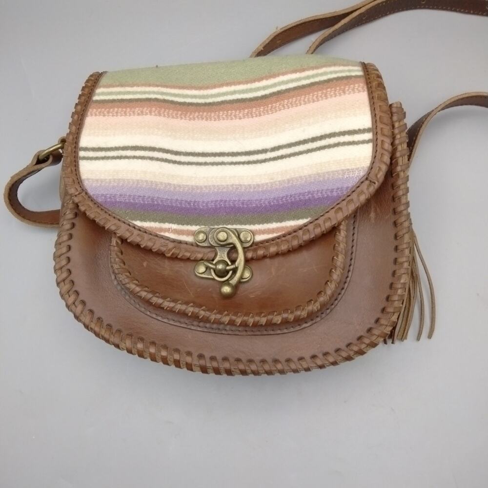 RARE Pendleton Refined Leather and Wool Saddle Bag Pastel Satchel Western Native